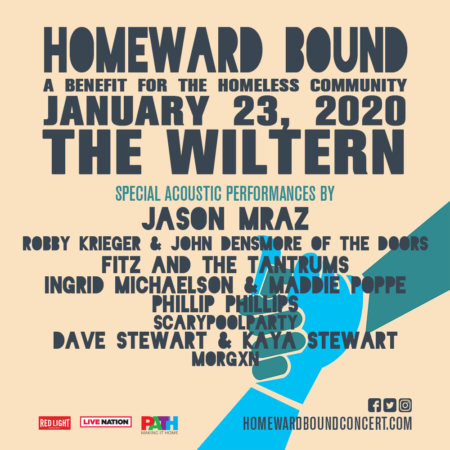Homeward Bound Benefit Concert flyer listing artists including Jason Mraz