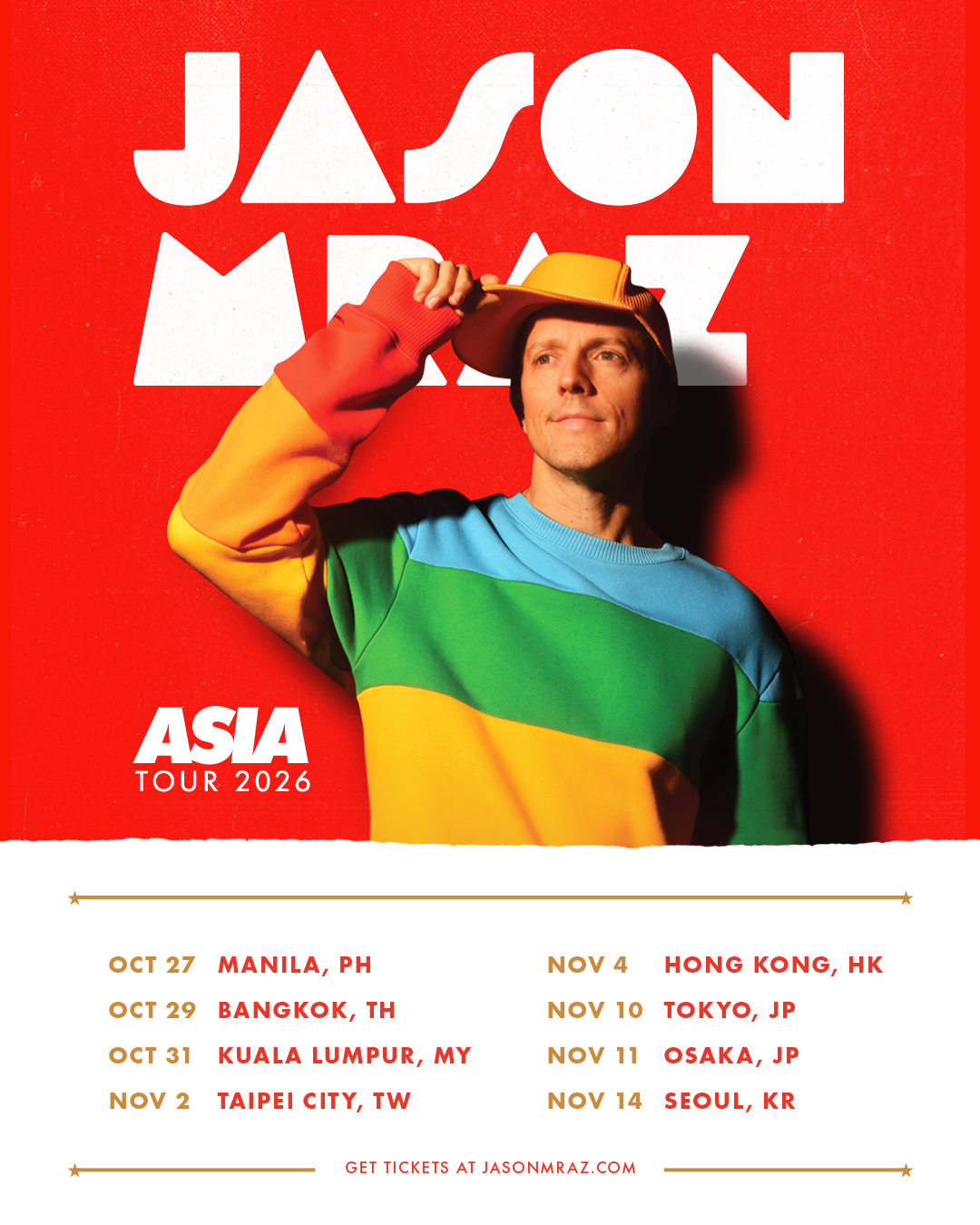Jason Mraz Asia 2026 Tour